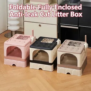 Arenero para Gatos Totalmente Cerrado Plegable Extra Grande Inodoro para Mascotas Estilo Cajón Anti-Salpicaduras Con Pala Polipropileno