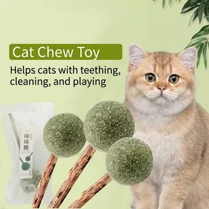 Natural Catnip Ball Lollipop With Matatabi Stick Silver Vine Teeth Grinding Stick For Cats Oral Cleaning Hairball Relief Chew Toy