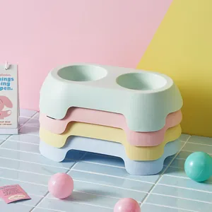 Stacked colorful double pet bowls for cats and dogs with non-slip base