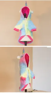 Rainbow pastel fuzzy unicorn pet hoodie for dogs and cats, soft sherpa material