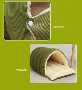 Detailed close-up showing the secure snap buttons and spacious soft plush interior of this pet bed