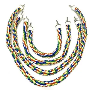 Detail view of colorful cotton rope bird perch climbing toys in various sizes