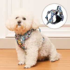 Pettorina floreale in nylon per cani di piccola taglia con cinghie regolabili e anello a D