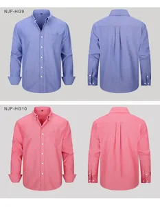 Men's casual long-sleeve Oxford shirts displayed in solid blue and pink colorways