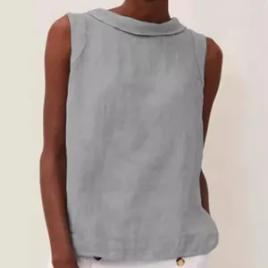 Women's Casual Cotton Linen Sleeveless Top Solid Color O-Neck Pullover Loose Retro Blouse Comfort Summer Top