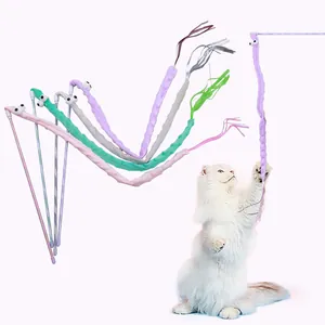 Interactive Cat Teaser Wand Minky Fabric Caterpillar Toy For Indoor Cats With Crinkle Paper Bell Laser Tassels Pet Wand