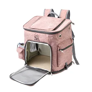 Large capacity breathable pink pet backpack carrier for cats and small dogs foldable travel bag