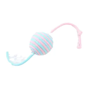 Durable pink and blue cotton rope ball cat toy designed for molar teething and indoor play