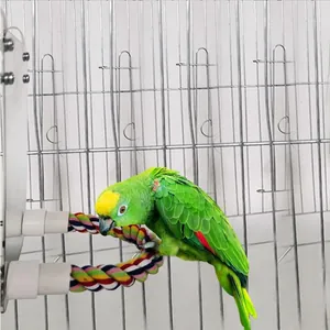 Flexible colorful cotton rope bird perch stand for parrot cage installation and play