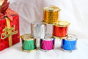 Set of colorful 2.5cm miniature Christmas drum ornaments for holiday tree decoration