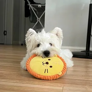Frisbee di peluche a forma di leone per cani, giocattolo sonoro interattivo e sano