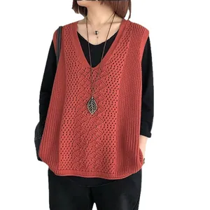 Gilet in maglia retrò oversize con scollo a V e motivo a rombi traforati per donna