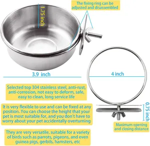 Detailed dimensions of 304 stainless steel bird bowl with mounting ring