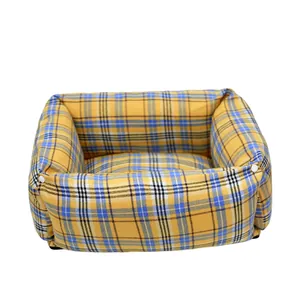 Cama universal para mascotas a cuadros amarillos para gatos y perros pequeños lavable