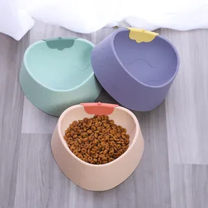 Strawberry-shaped plastic pet bowls for cats and dogs, large capacity, durable set.