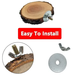 Detailed view of the installation hardware for this pine wood bird perch platform