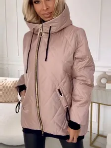 Women's Fashion Hooded Quilted Padded Jacket Solid Color Zip Up Long Sleeve Warm Outerwear Cotton Padded Coat For Winter