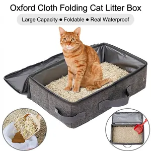 Bac à Litière pour Chat Pliable et Portable en Tissu Oxford Imperméable Plateau de Toilette pour Animaux de Voyage avec Poignée
