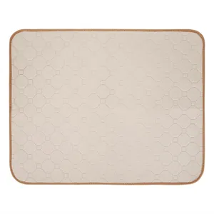 Reusable absorbent pet pee pad with non-slip quilted surface and brown trim