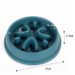 Anti-choking dog slow feeder bowl with anti-slip bottom teal plastic 21cm diameter