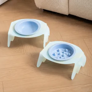 Tilted Ceramic Pet Bowl With Acrylic Stand Neck Protection Anti-Toppling Macaron Cat Dog Slow Feeder Food Water Bowl