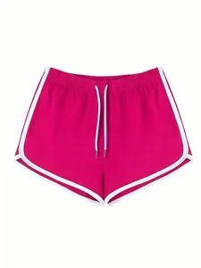 Pantaloncini sportivi rosa da donna con finiture bianche e coulisse elastica in vita