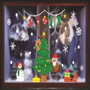 Adhesivos navideños para ventanas con diseños de Papá Noel, muñeco de nieve y reno.