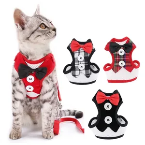 Pet Tuxedo Harness And Leash Set For Cats Dogs Breathable Mesh Formal Suit Bowtie Vest Anti-Escape Adjustable Harness
