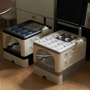 Arenero para gatos plegable y cerrado con sistema de cajón y pala, diseño moderno y elegante