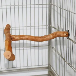 Natürliche T-förmige Vogelstange aus Holz für Papageien, im Käfig befestigt