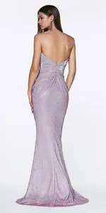 Back view of shimmering lavender evening gown with elegant backless mermaid silhouette