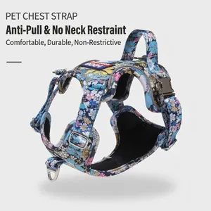 Pettorina per cani con stampa floreale in nylon resistente e mesh traspirante regolabile