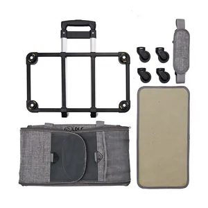 Detailed view of the detachable pet carrier components including trolley, bag, and wheels.