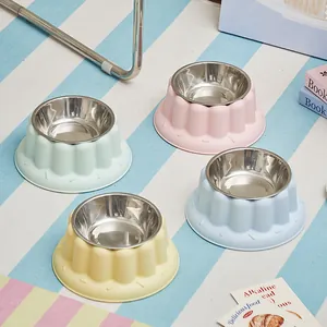 Raised Pet Bowl For Cats And Small Dogs Stainless Steel Inner Neck Protection Anti-Tipping Macaron Color Single Pet Food Water Bowl