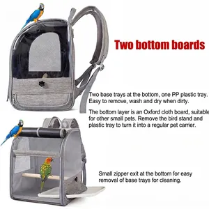 Bird travel backpack with transparent window and removable cleaning tray