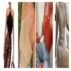 Detail showing various colors of sexy knit halter crop tops for women in trendy style