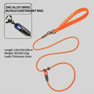 Detailansicht der orangefarbenen P-Hundeleine mit Wirbelkarabiner aus Zinklegierung