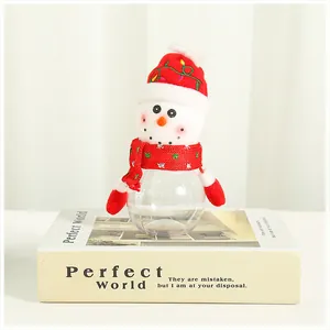 Cute transparent snowman Christmas candy jar gift box with red scarf decoration