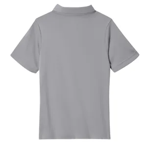 Back view detail showing the clean finish of a grey children's casual short-sleeve polo shirt