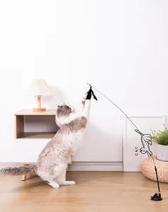 Jouet interactif pour chat avec ventouse puissante, fil d'acier et plumes noires