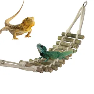 Échelle d'Escalade en Bambou Naturel pour Animaux Pont en Corde de Coton Fait Main pour Reptiles Lézards Hamsters Oiseaux Décor Habitat