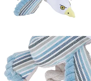 Detailed view of the seagull plush dog toy showing fabric texture and durable cotton rope.