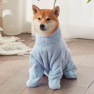 Super Absorbent Thickened Pet Bathrobe Soft Cotton Quick Drying Bath Towel With Hood Back Zipper Adjustable Drying Robe For Dogs And Cats