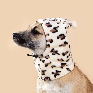 Stylish cozy leopard print pet winter hat with a white pom-pom for small dogs and cats