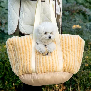 Siège auto transportable pour animaux de compagnie en velours côtelé jaune pour petits chiens