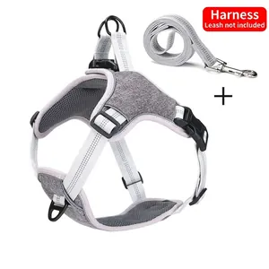 Grey reflective oxford cloth dog harness vest with adjustable buckles for outdoor use