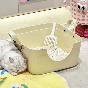 Arenero abierto para gatos con bordes altos antisalpicaduras y pala blanca incluida