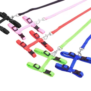 Set of adjustable nylon H-shaped cat harnesses and leashes in five vibrant colors