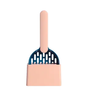 Durable cat litter scoop set with storage base for easy pet toilet cleaning in pink