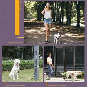 Multifunctional reflective dog leash with waist belt for hands-free walking large dogs outdoors